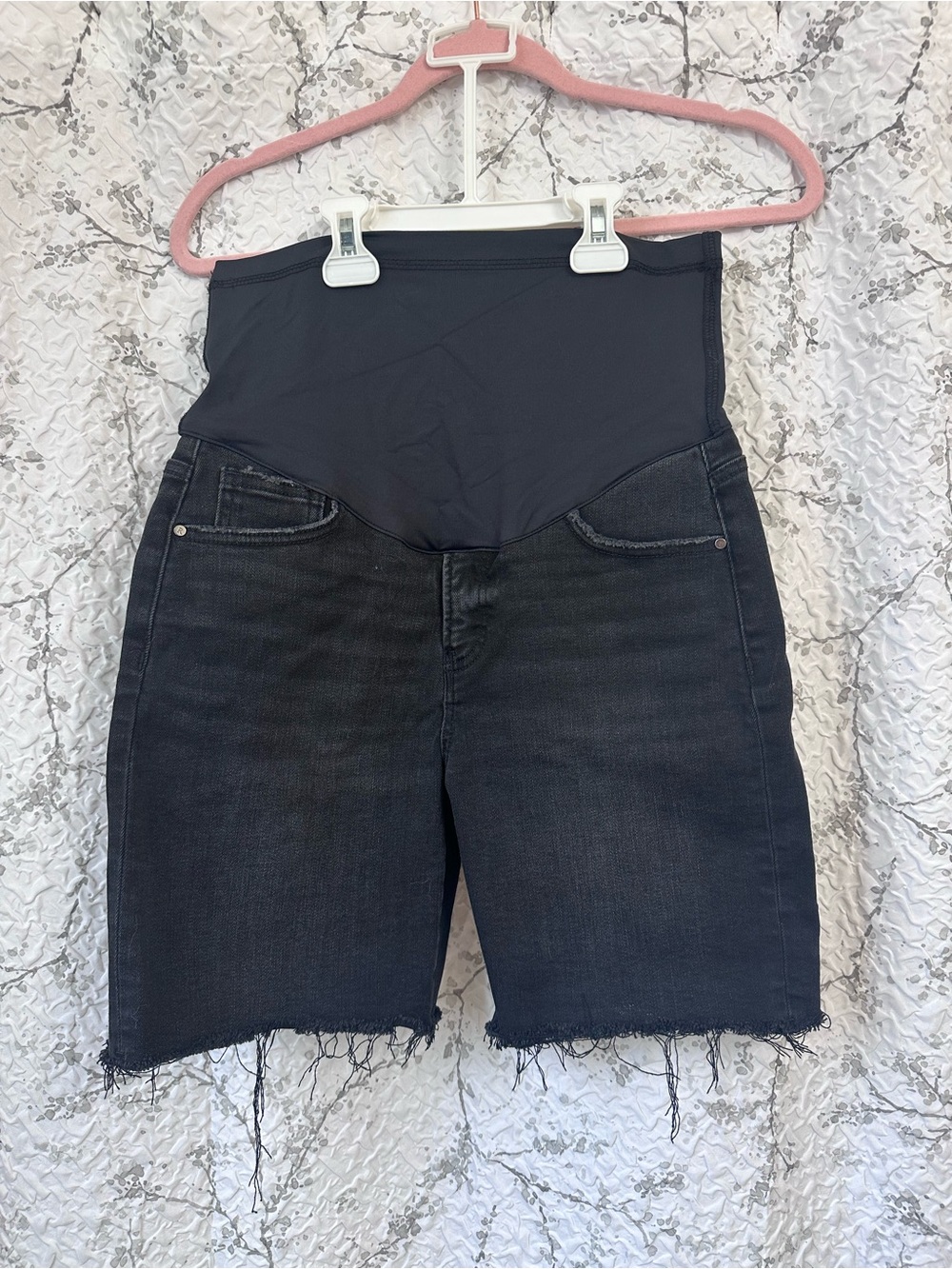 Black Maternity Denim Shorts with Stretch Waistband